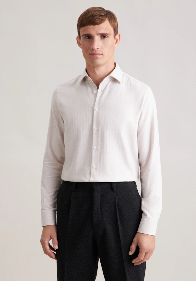 Shaped Flanellhemd Fischgrat in Beige | Seidensticker Onlineshop