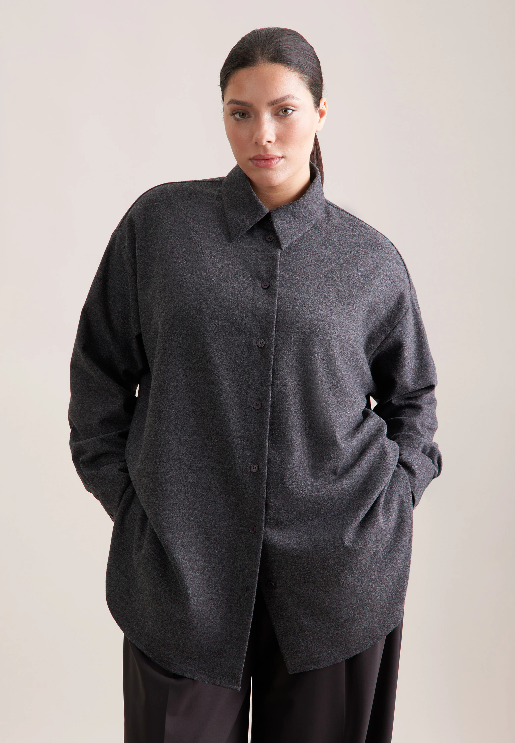 Oversize Bluse aus Flanell Grau 50