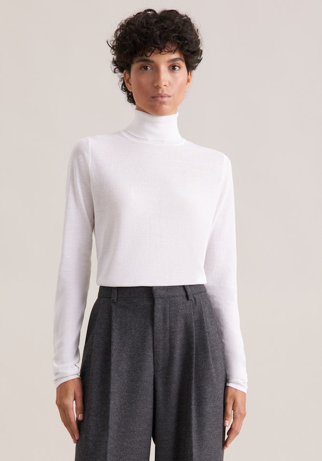 THE ESSENTIAL Feinstrick Rollkragenpullover mit Seide in Weiß | Seidensticker Onlineshop