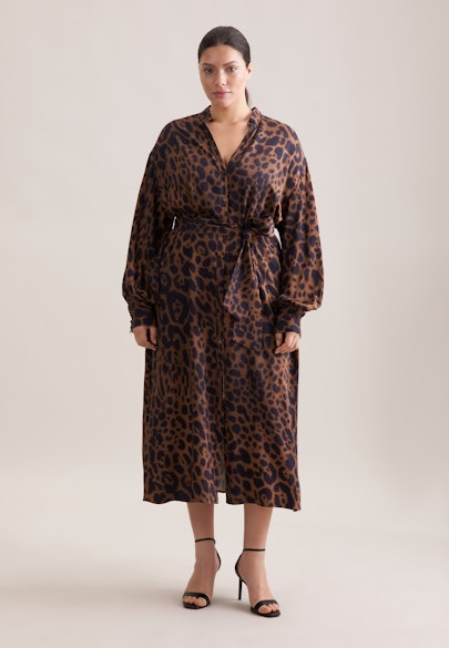 Satiniertes Kleid mit voluminösen Ärmeln in Braun |  Seidensticker Onlineshop