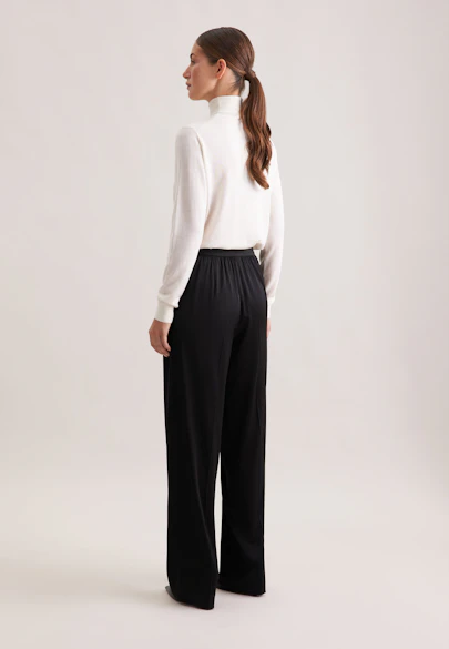 Pantalon en satin fluide avec ceinture élastique in Noir |  Seidensticker Onlineshop