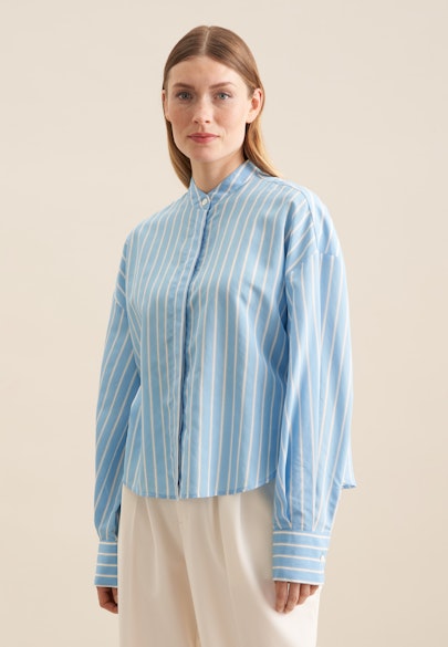 Stehkragenbluse Streifen in Mittelblau |  Seidensticker Onlineshop