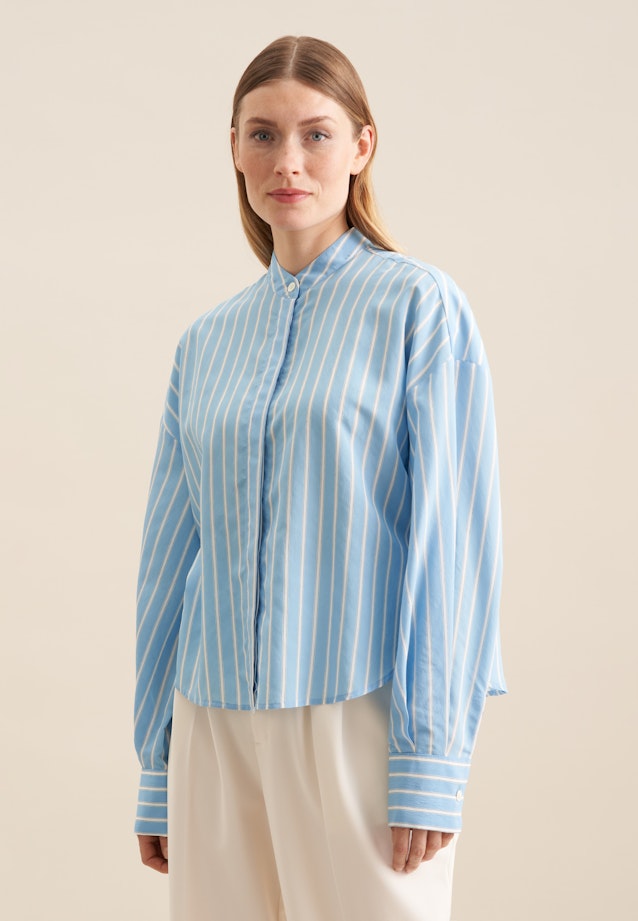 Stand collar blouse Stripe in Medium Blue |  Seidensticker Onlineshop