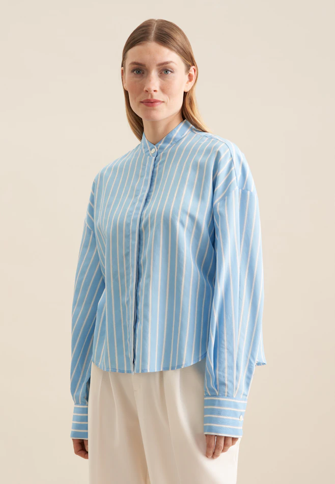 Stehkragenbluse Streifen in Mittelblau | Seidensticker Onlineshop