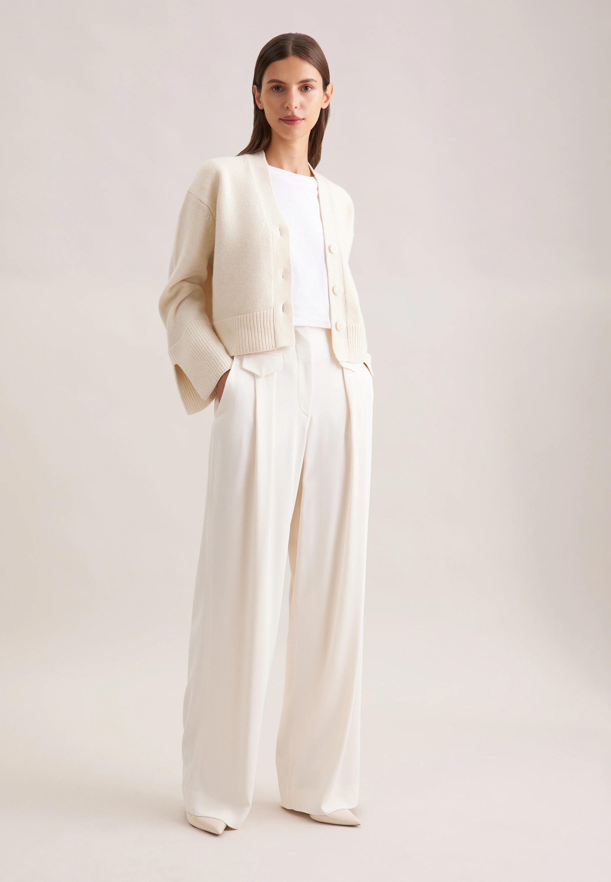 Fließende Bundfaltenhose High Waist Weiß 38