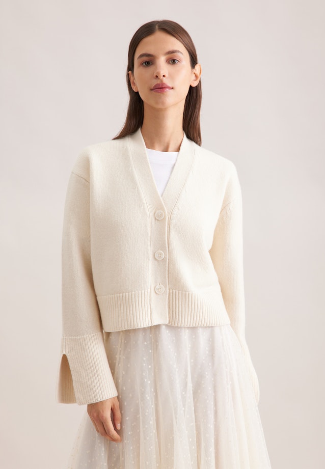 V- Cardigan mit Kaschmir in Ecru |  Seidensticker Onlineshop