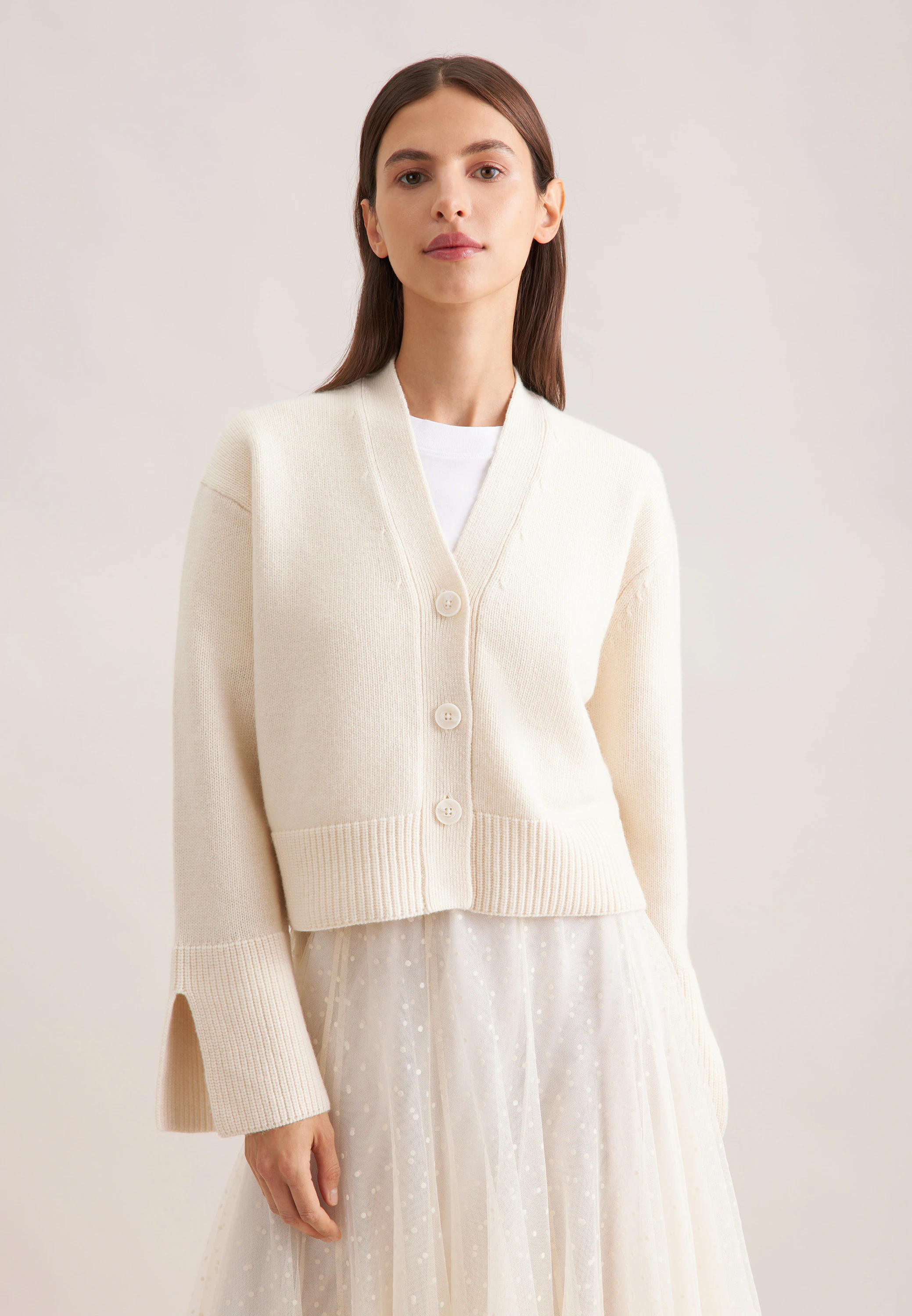 V- Cardigan mit Kaschmir Ecru M