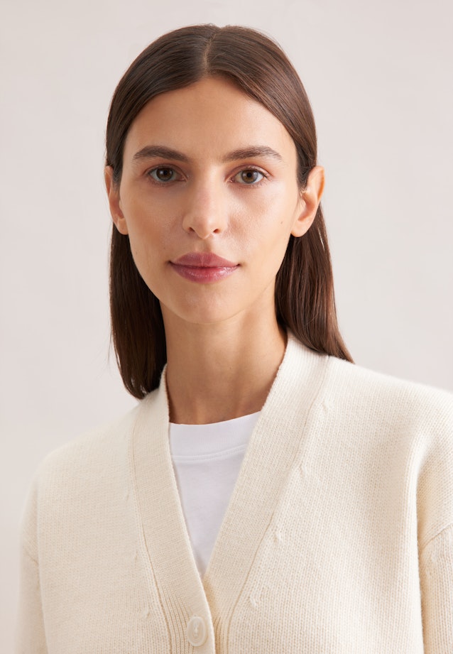 V- Cardigan mit Kaschmir in Ecru |  Seidensticker Onlineshop