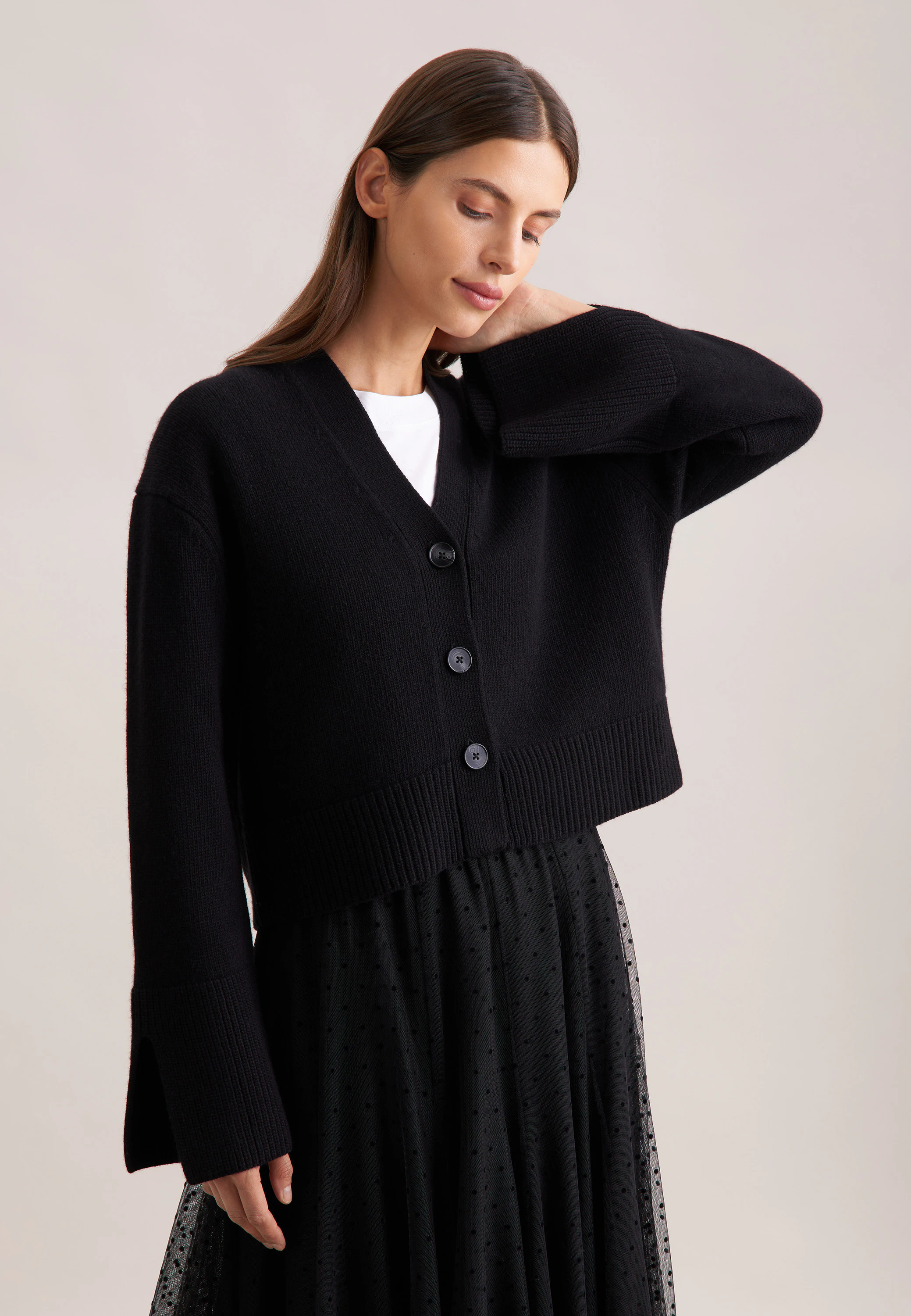 V- Cardigan mit Kaschmir Schwarz
