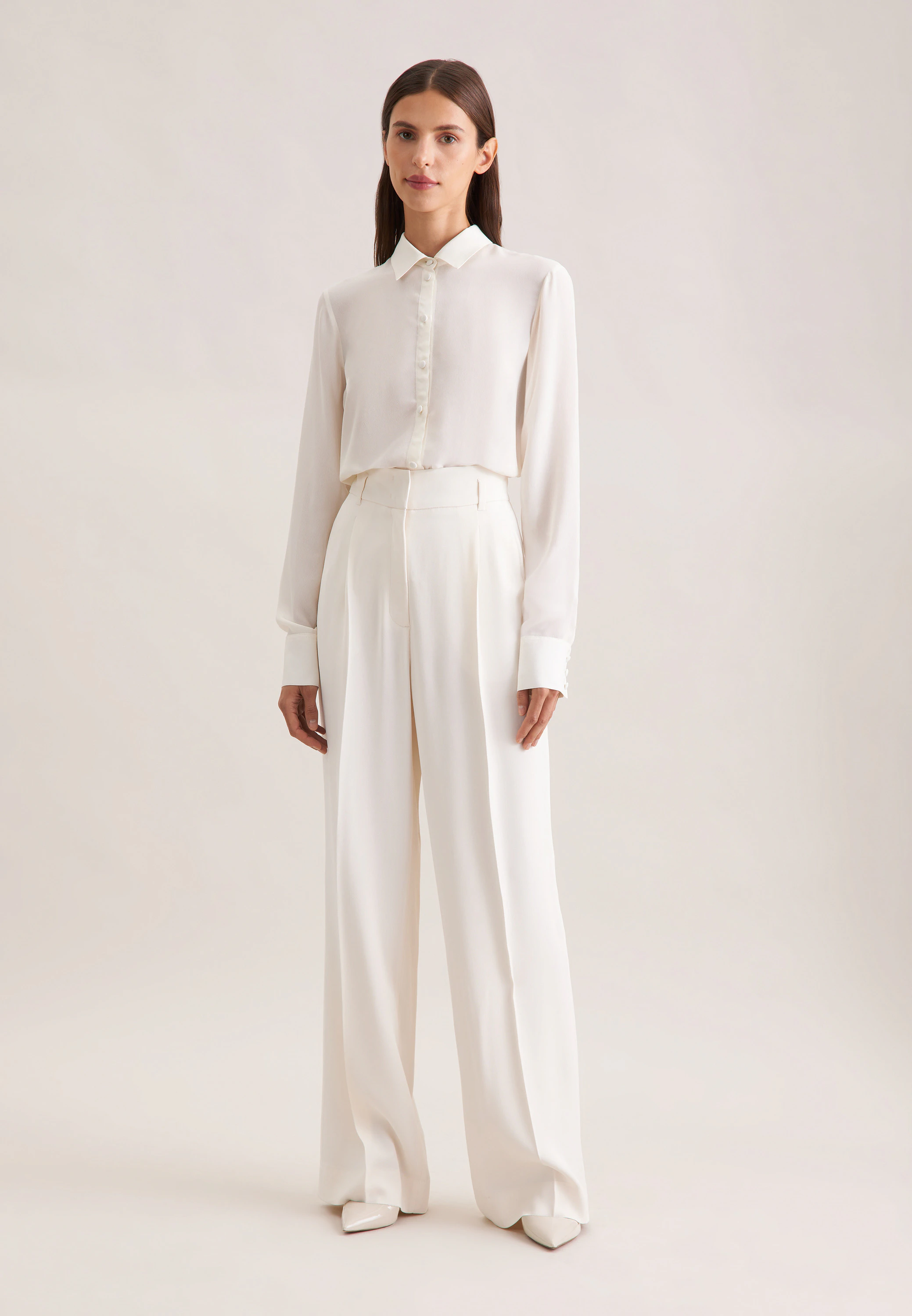 Fließende Hose High Waist Weiß