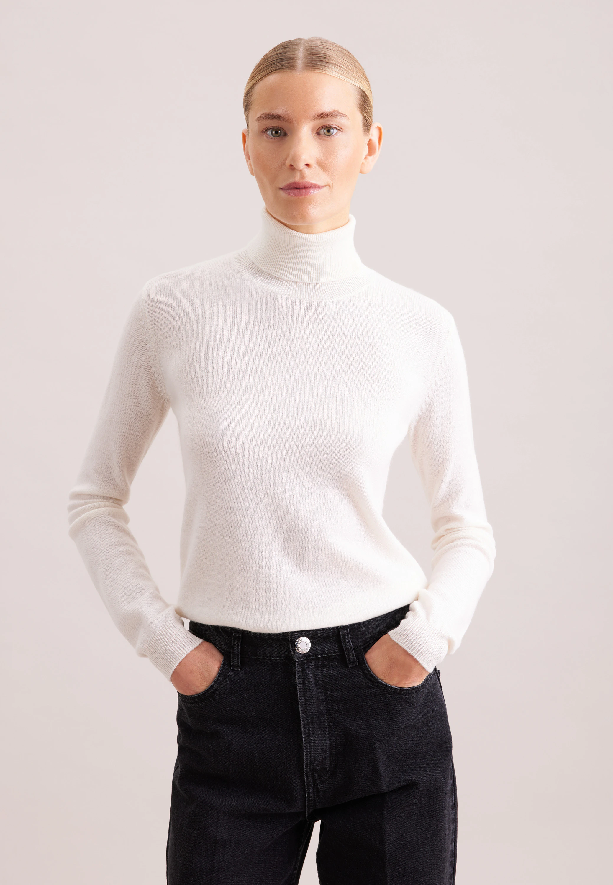Rollkragenpullover aus reinem Kaschmir Weiß