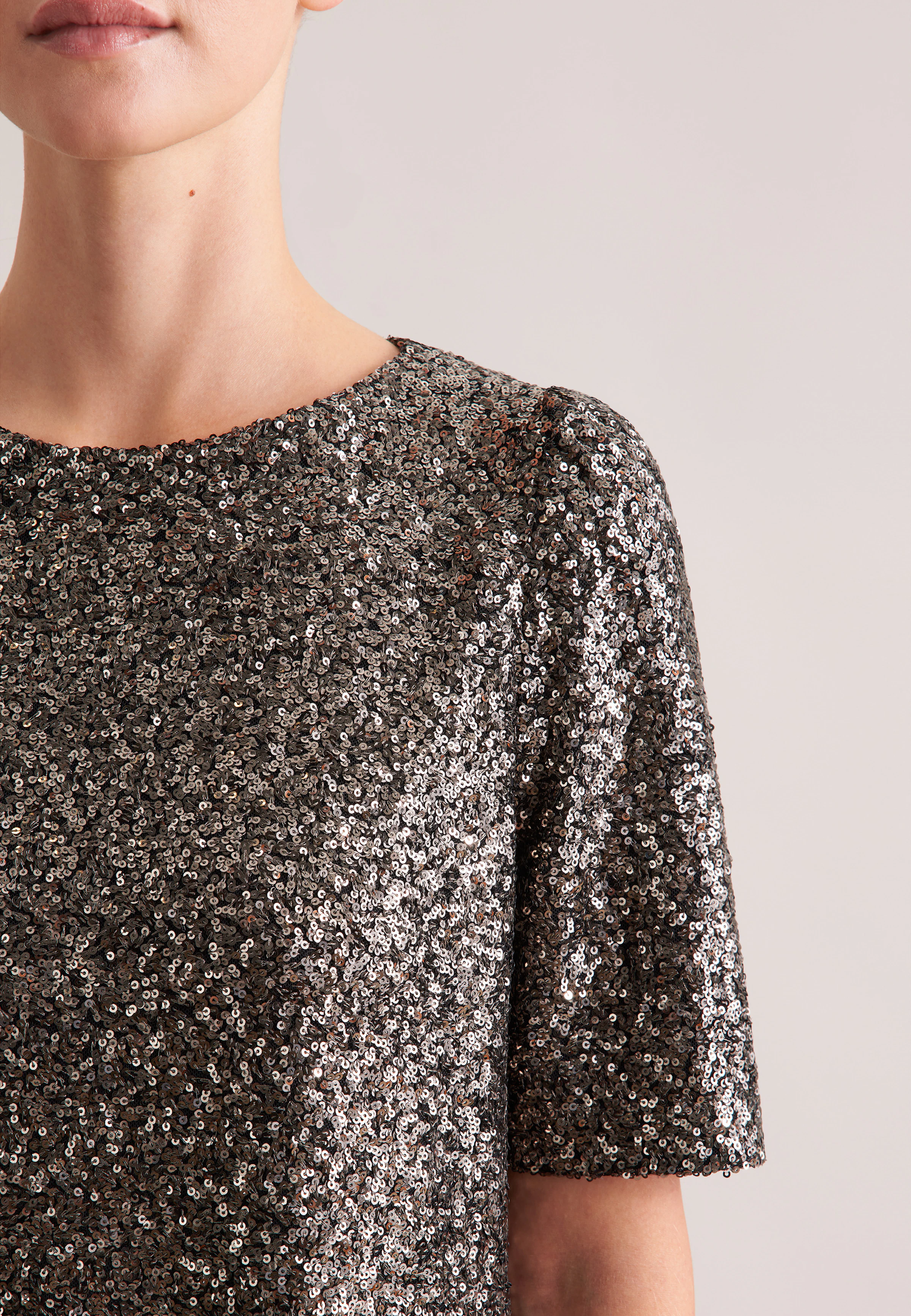sequin top half dress Short Strapless Sequin Prom Dress in Platinum