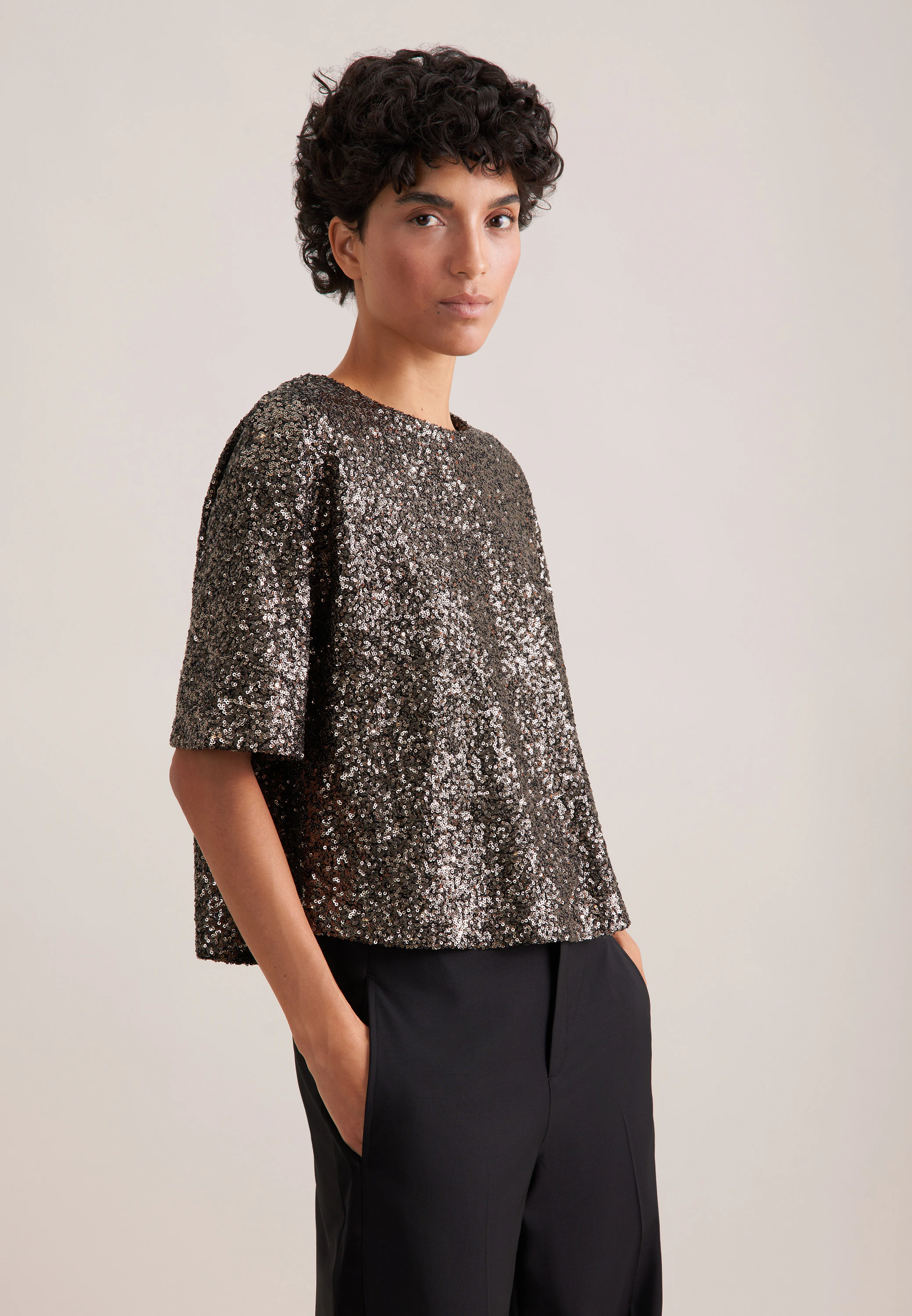 Oversized Shirtbluse aus Paillette