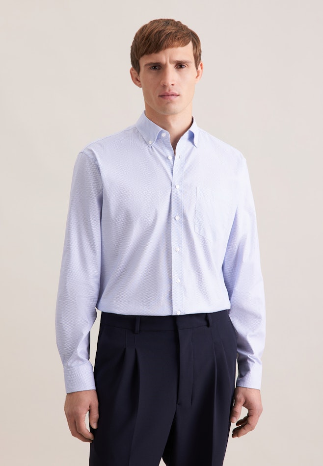 Comfort Business Hemd Druck in Mittelblau | Seidensticker Onlineshop