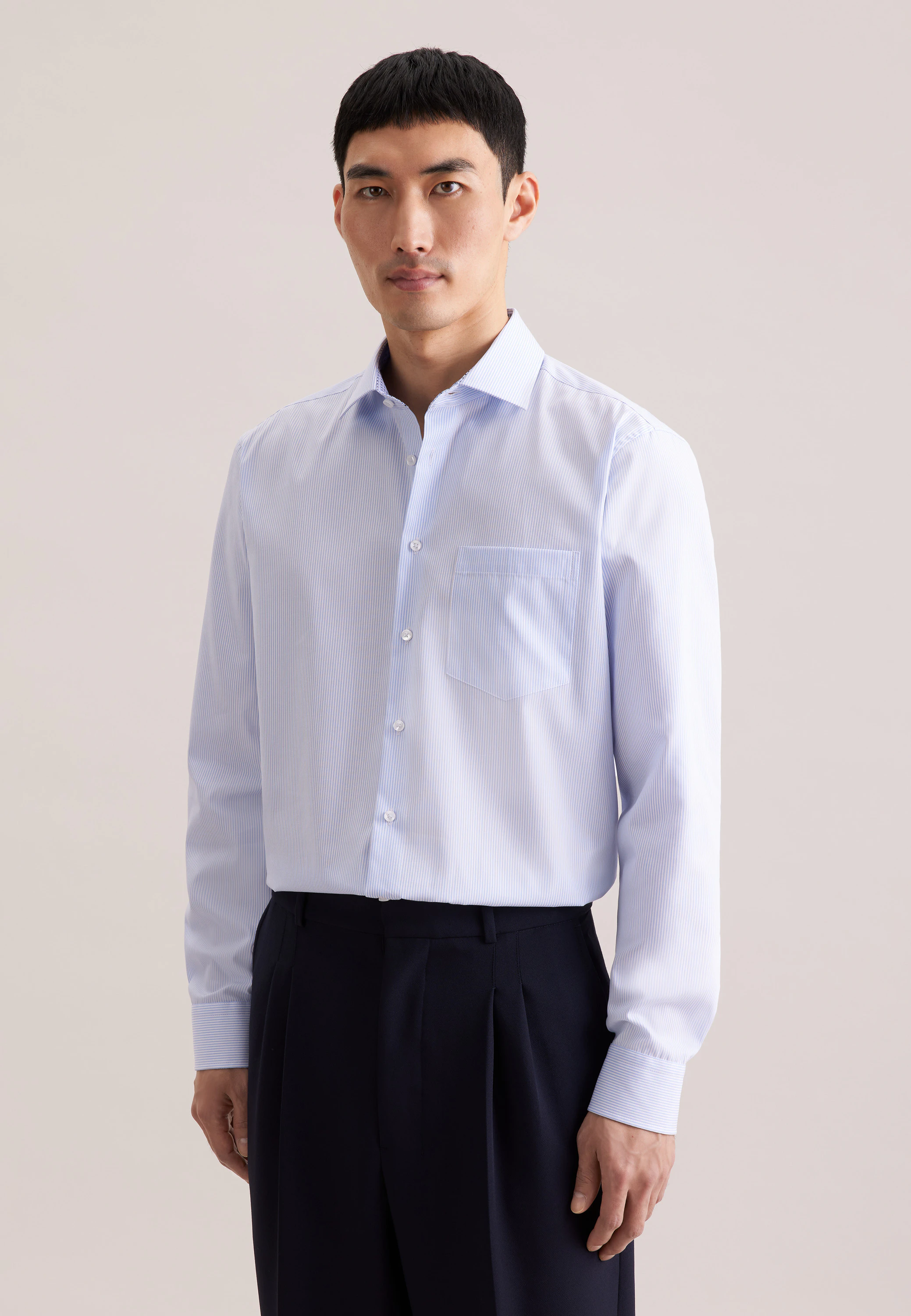 Regular Business Hemd Streifen Blau