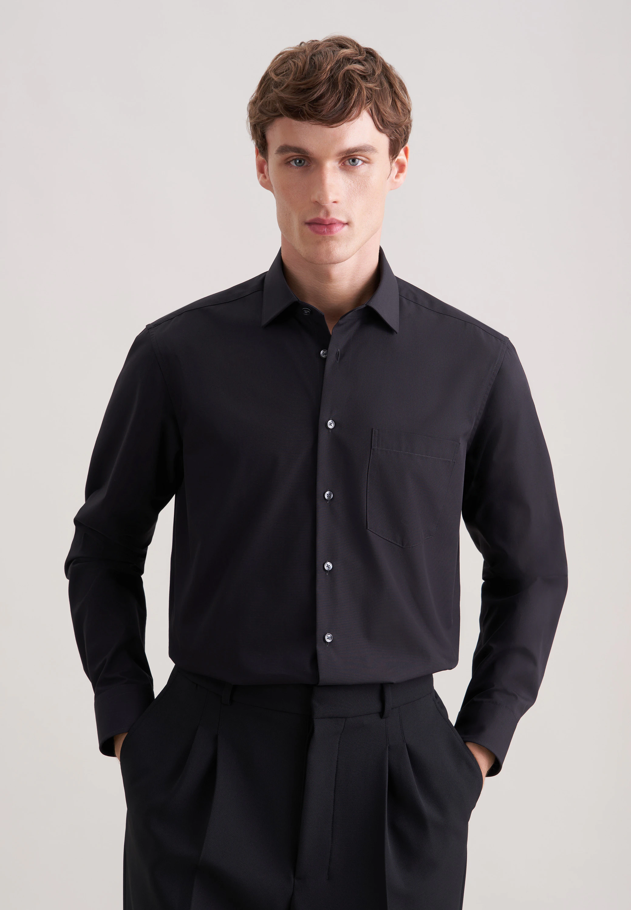 Regular Business Hemd Uni Schwarz L