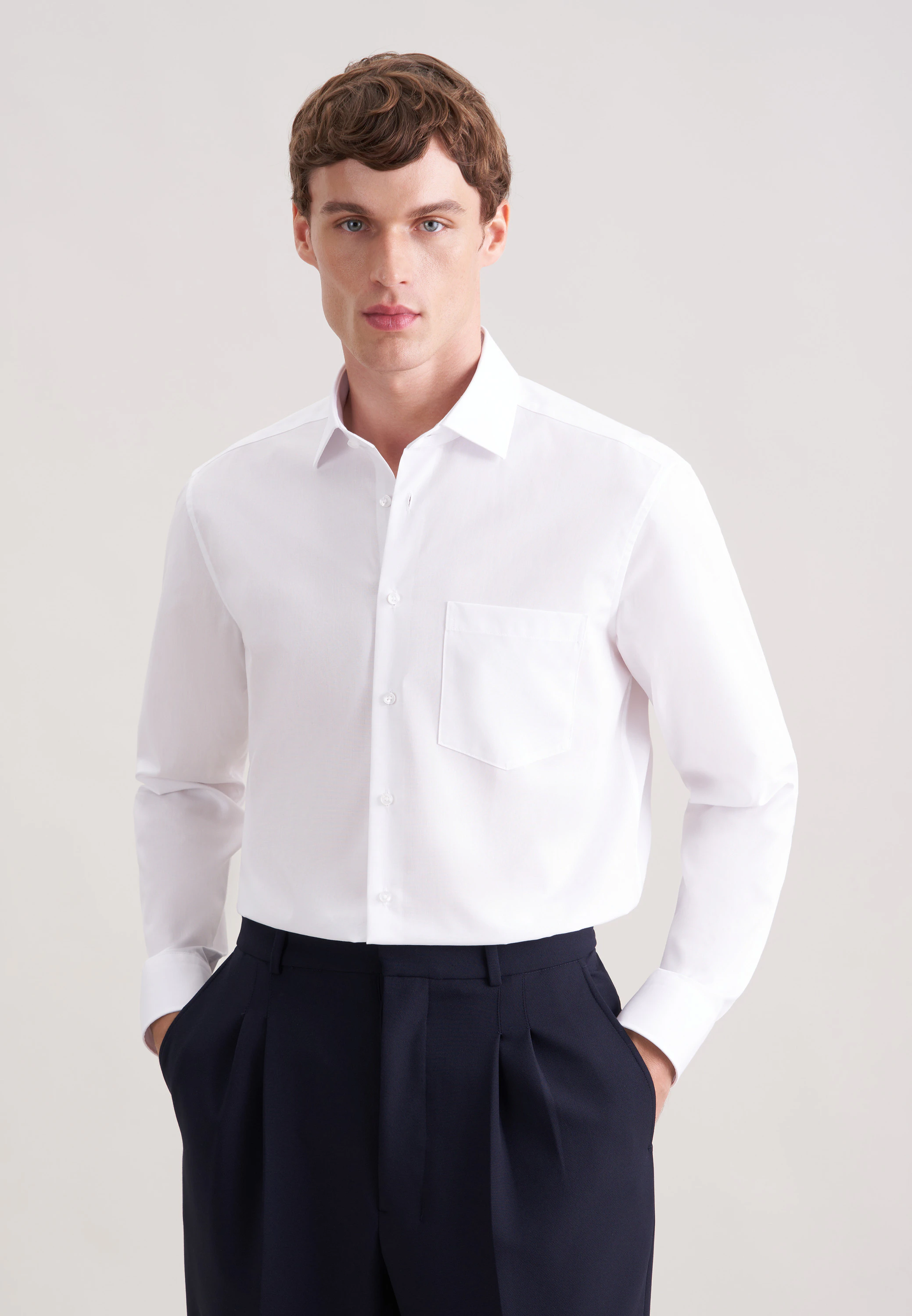 Regular Business Hemd Uni Weiß XL