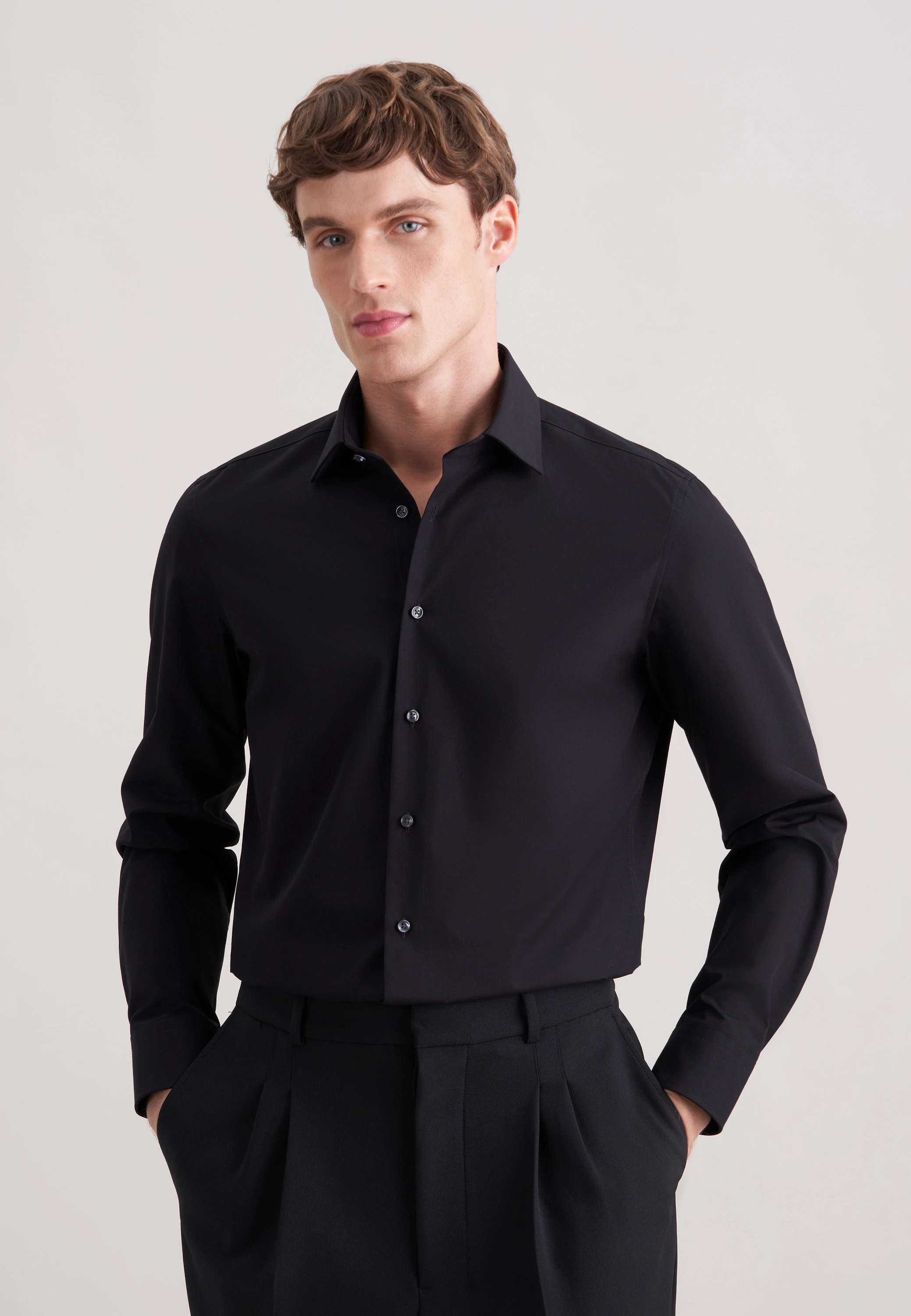 Slim Business Hemd Uni Schwarz XXL