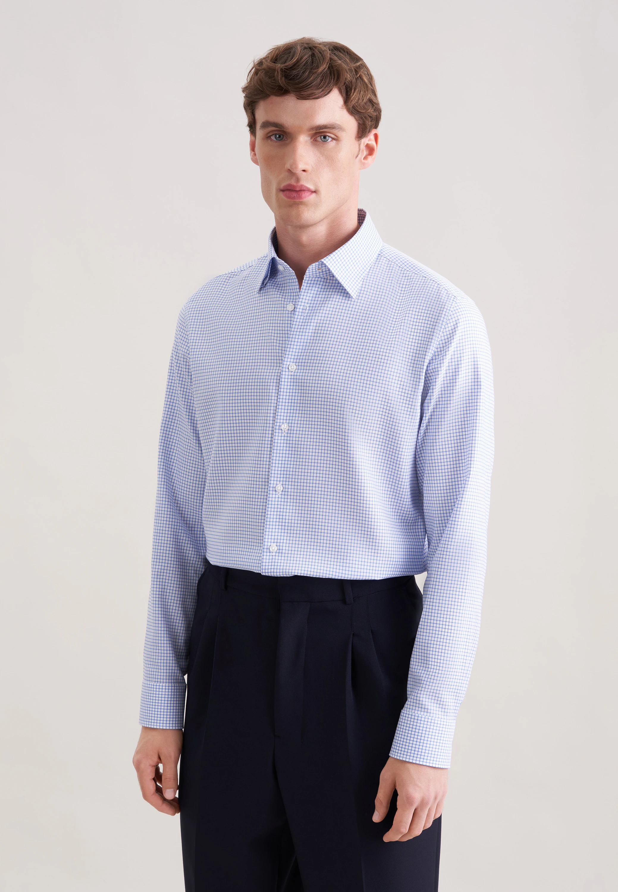 Slim Business Hemd Karo Blau 44