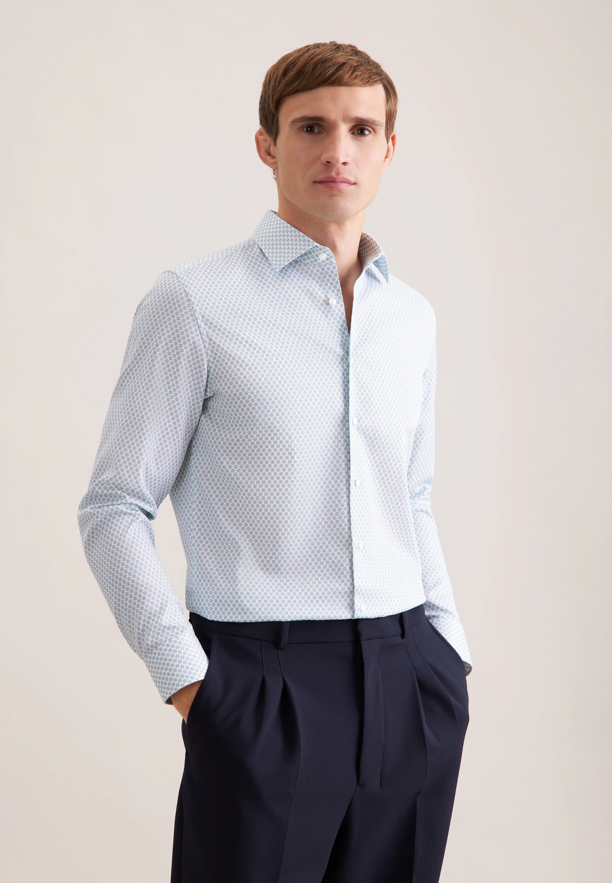 Slim Business Hemd Druck Türkis 37