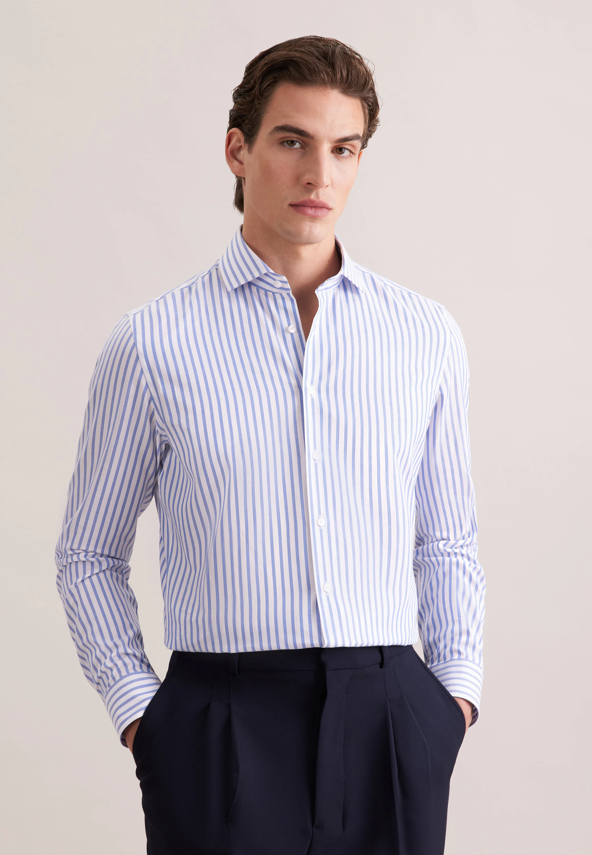 Slim Business Hemd Gestreift Blau 37