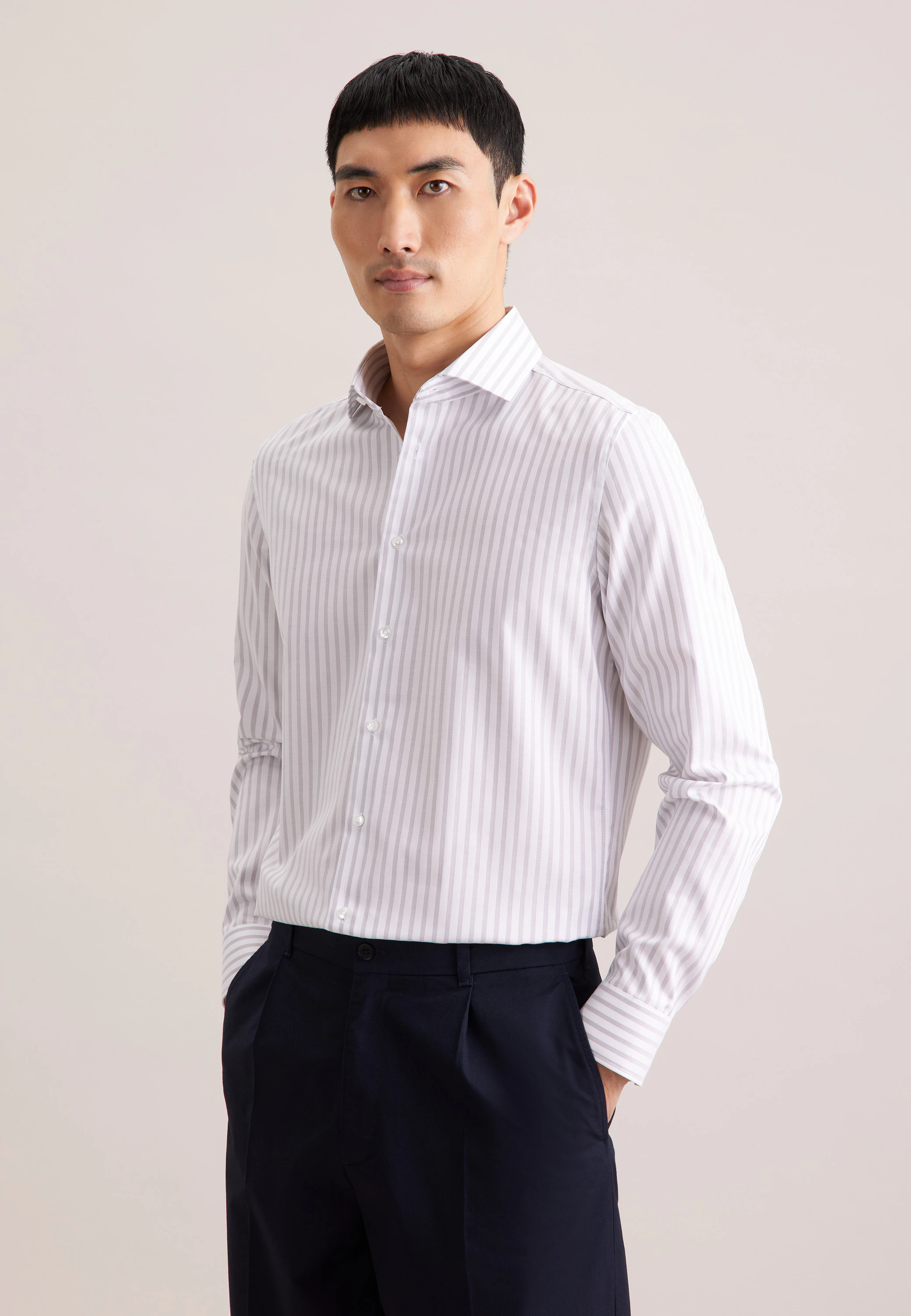 Slim Business Hemd Gestreift Grau
