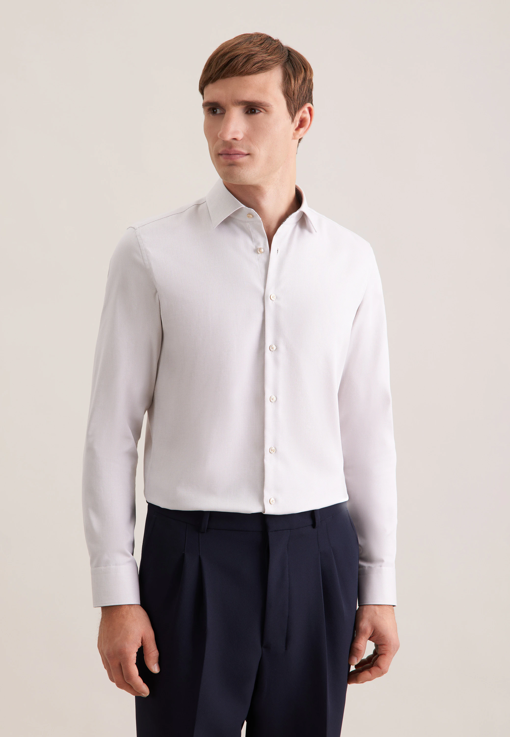 Slim Business Hemd Struktur Beige