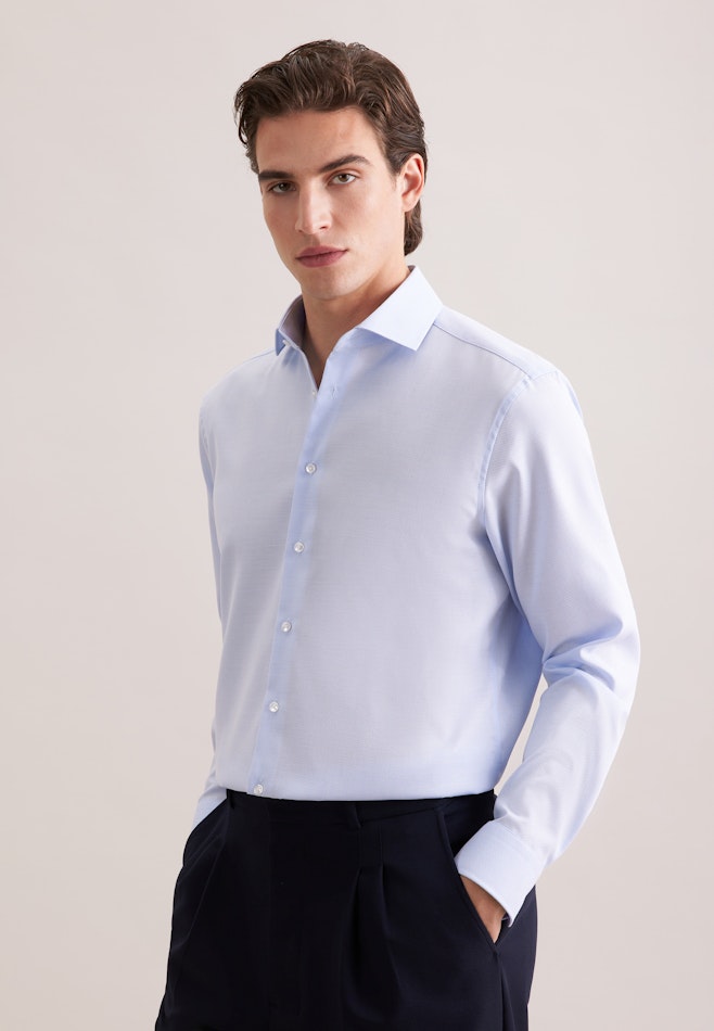 Regular Chemise d'affaires Structure dans Bleu Moyen | Boutique en ligne Seidensticker