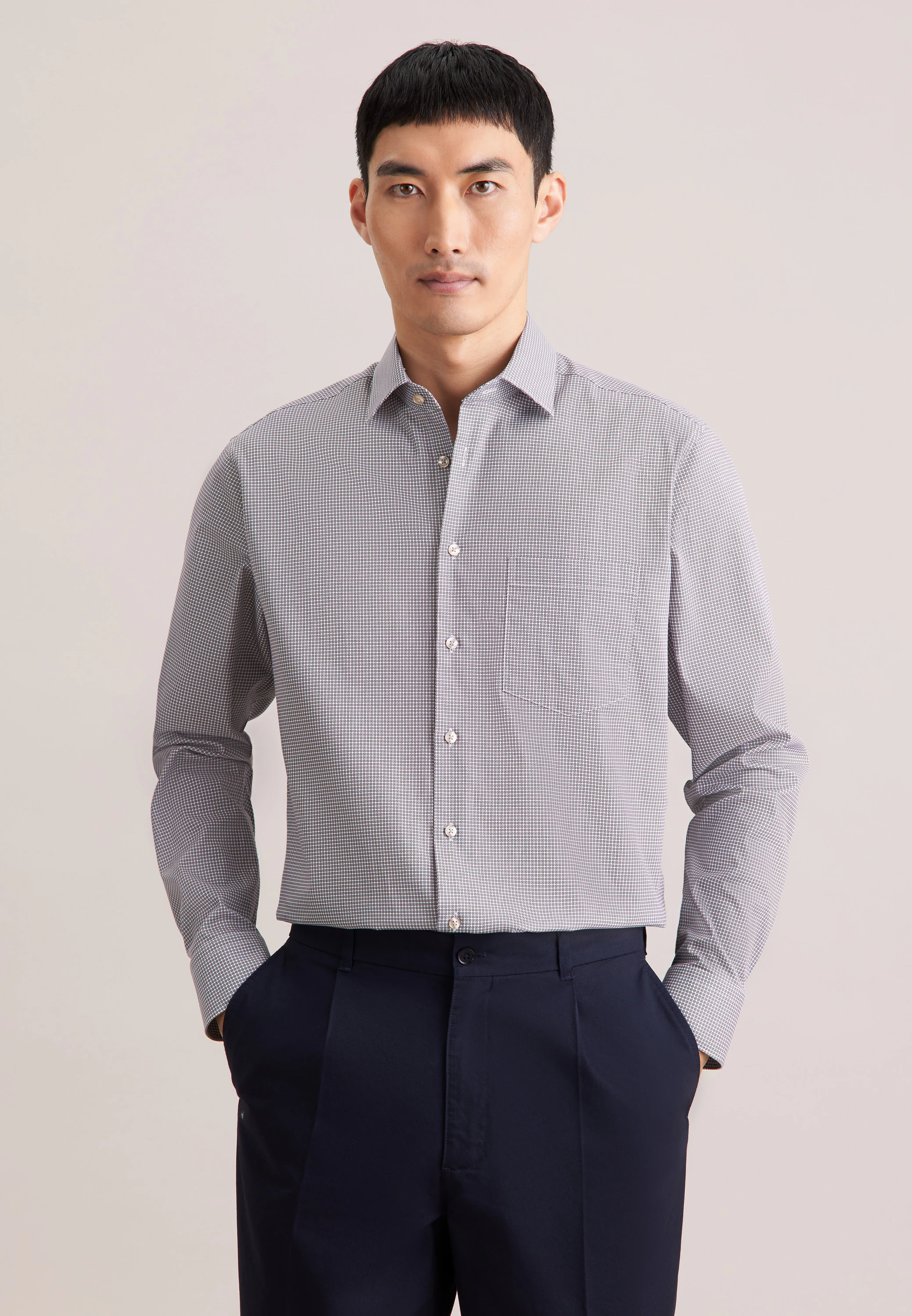 Regular Business Hemd Druck Beige 46