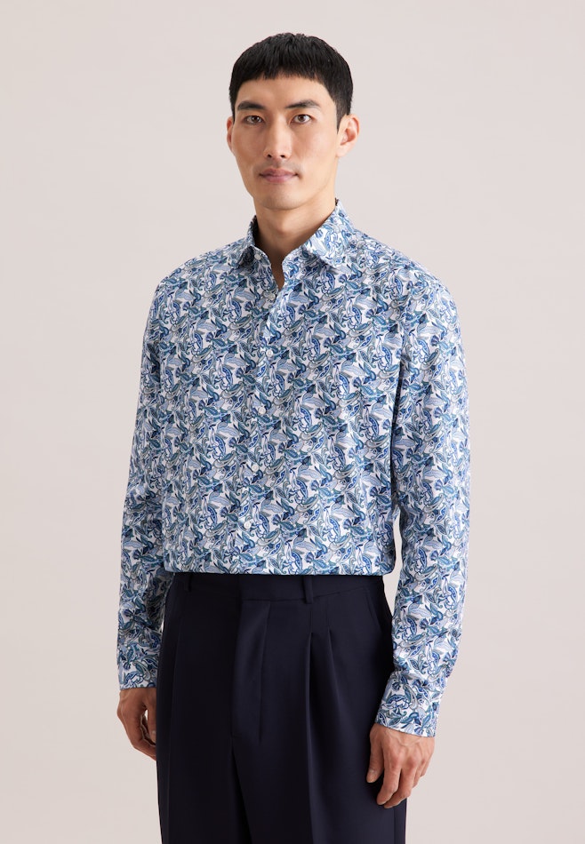 Regular Business shirt Print in Türkis | Seidensticker online shop