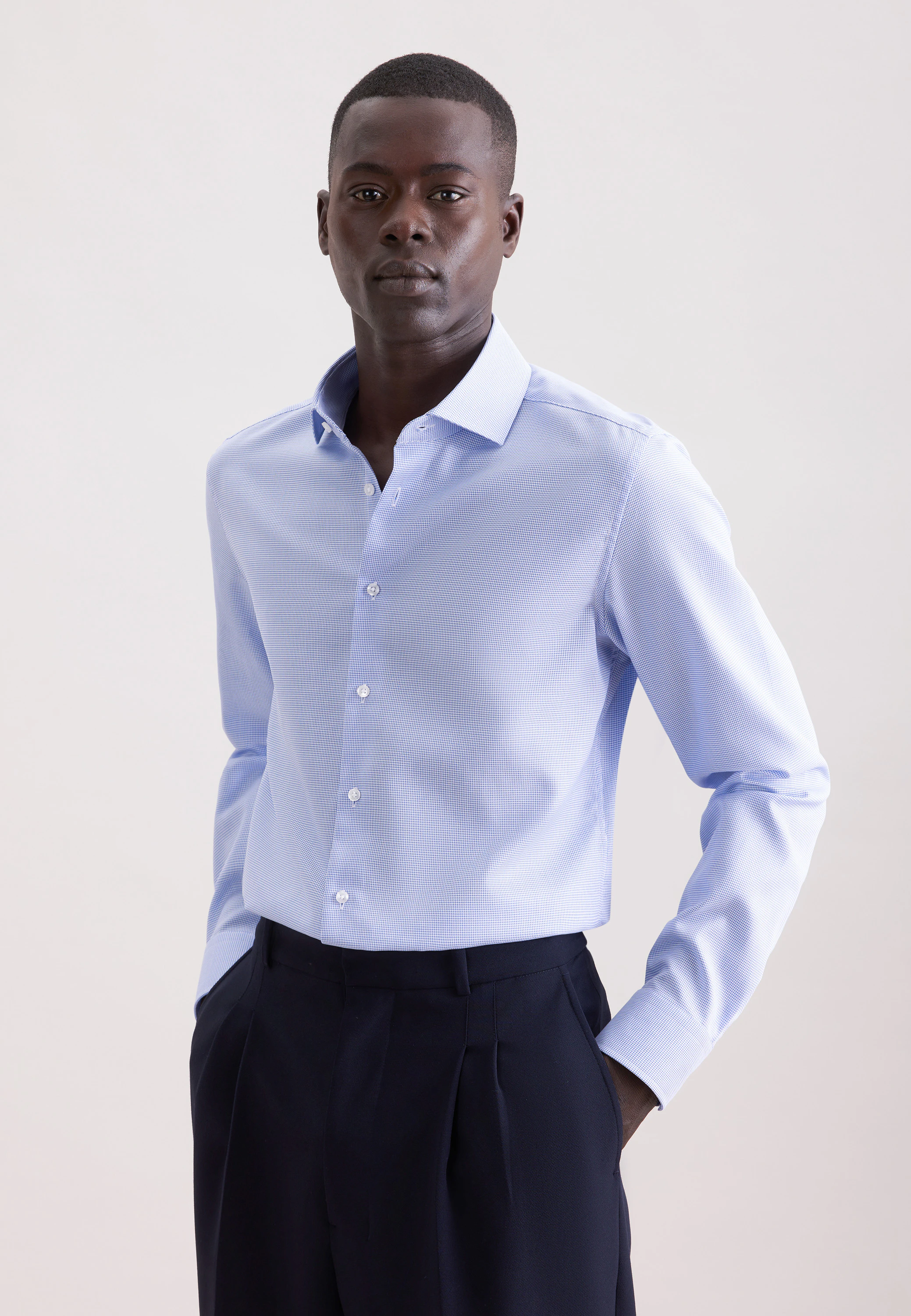 Slim Business Hemd Struktur Blau