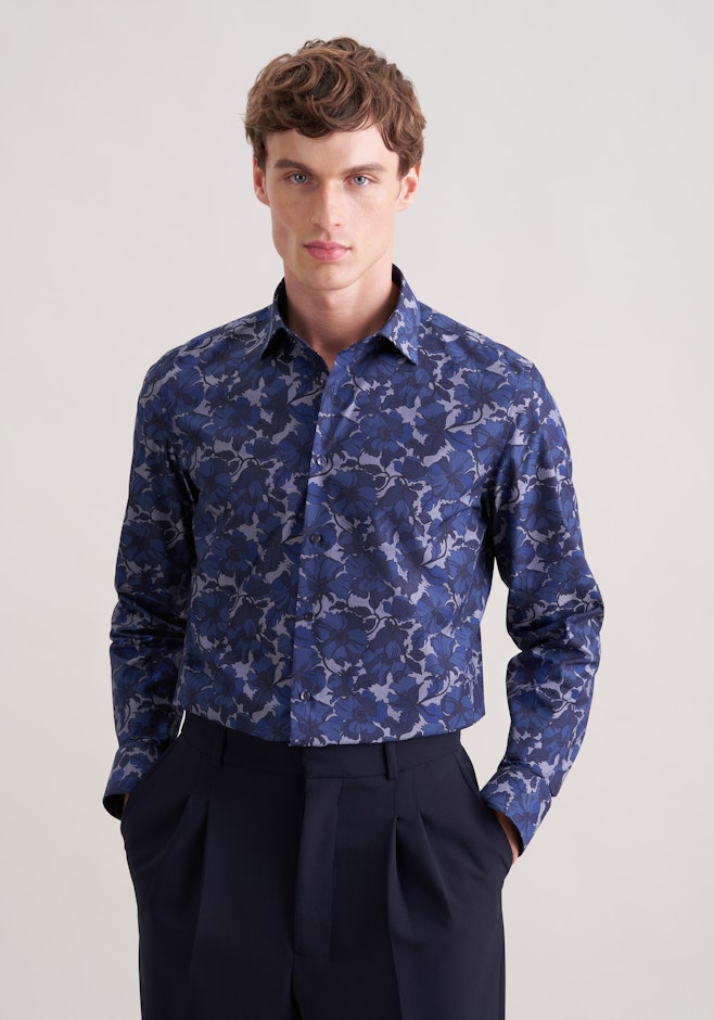 Shaped Business Hemd Druck in Dunkelblau | Seidensticker Onlineshop