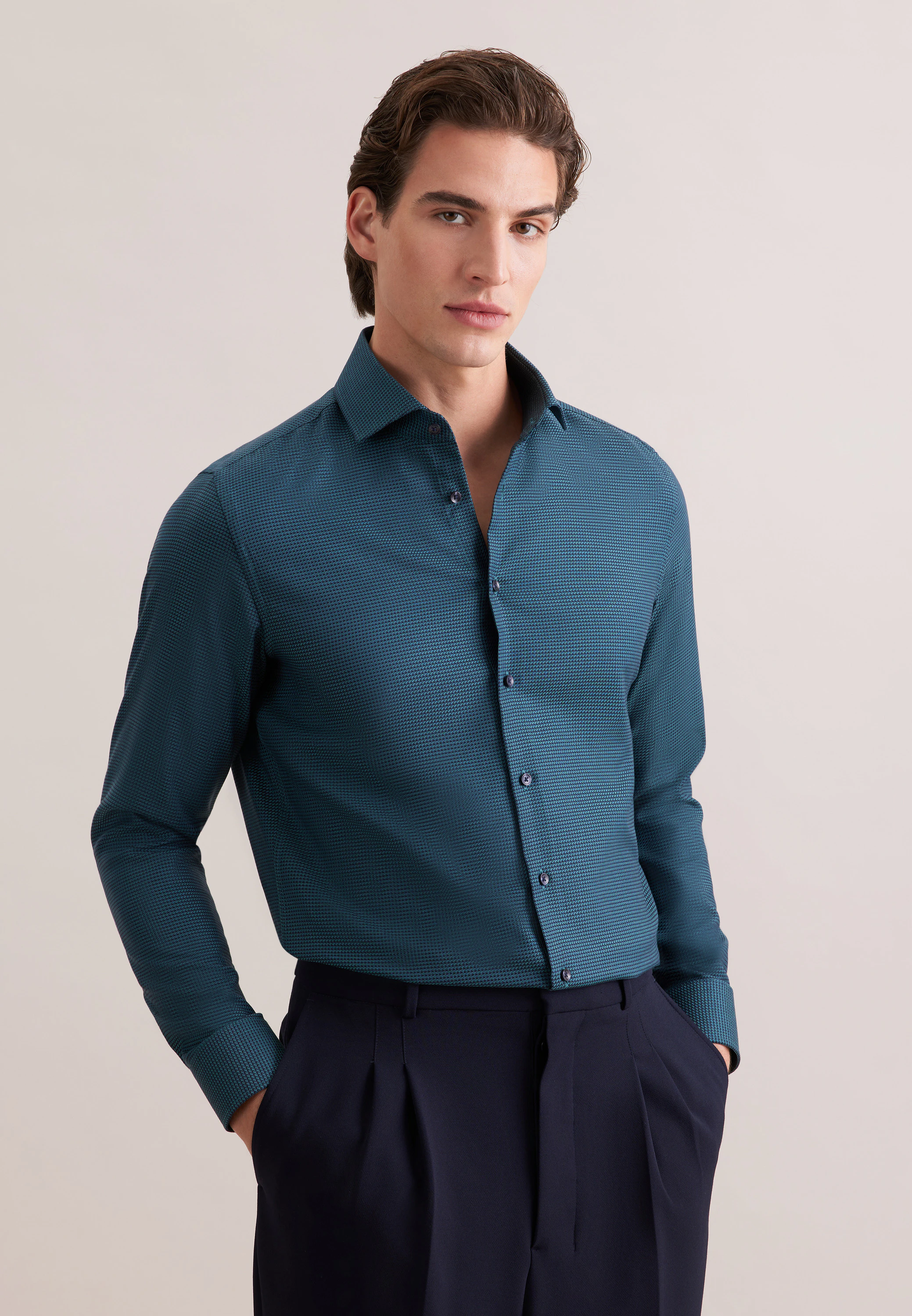 Slim Business Hemd Struktur Türkis 40