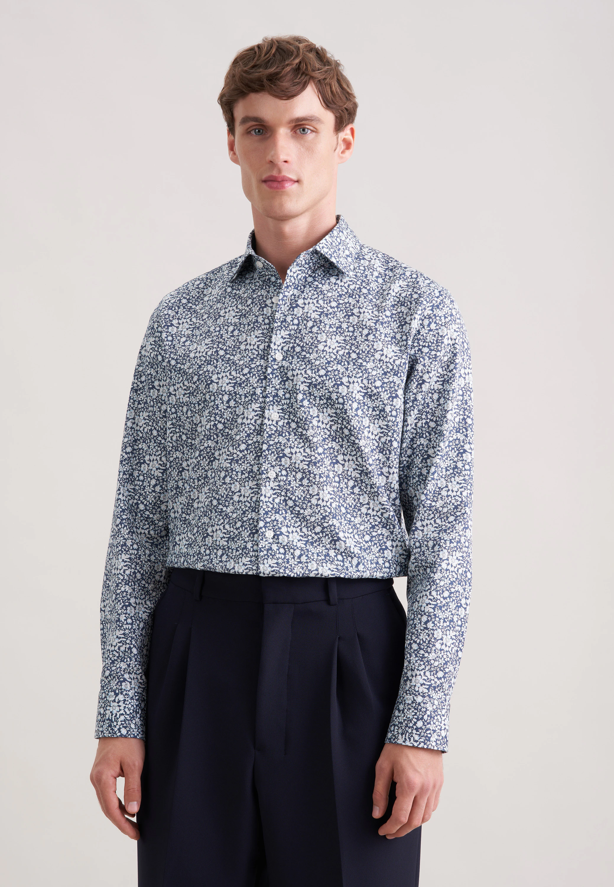 Slim Business Hemd Druck Grau 37