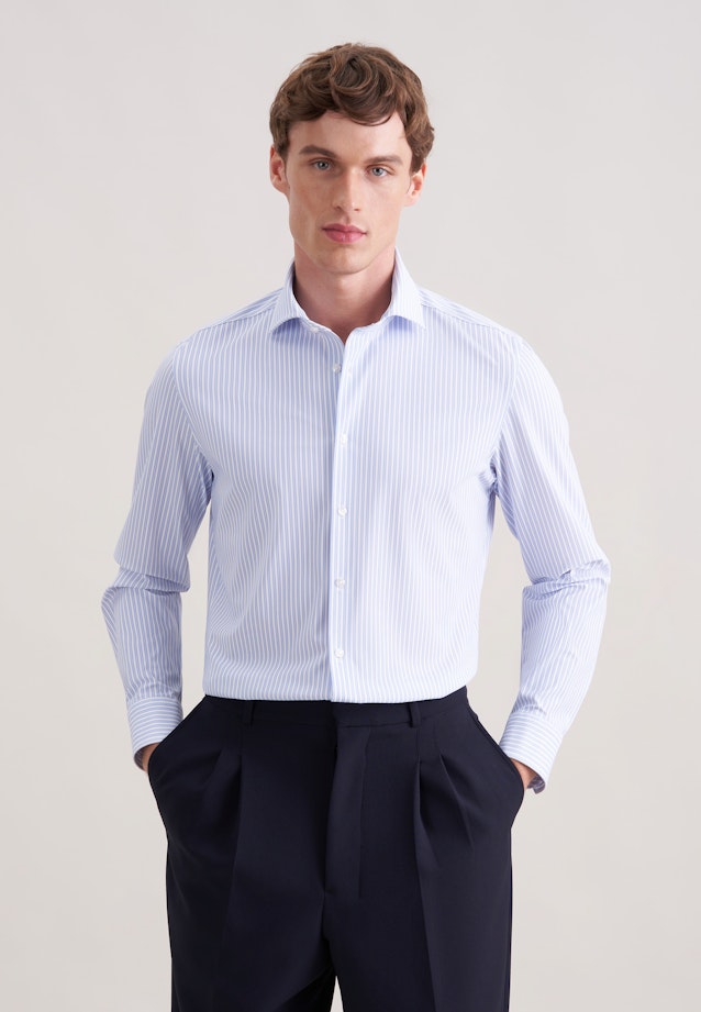Slim Performance shirt Print in Mittelblau |  Seidensticker Onlineshop