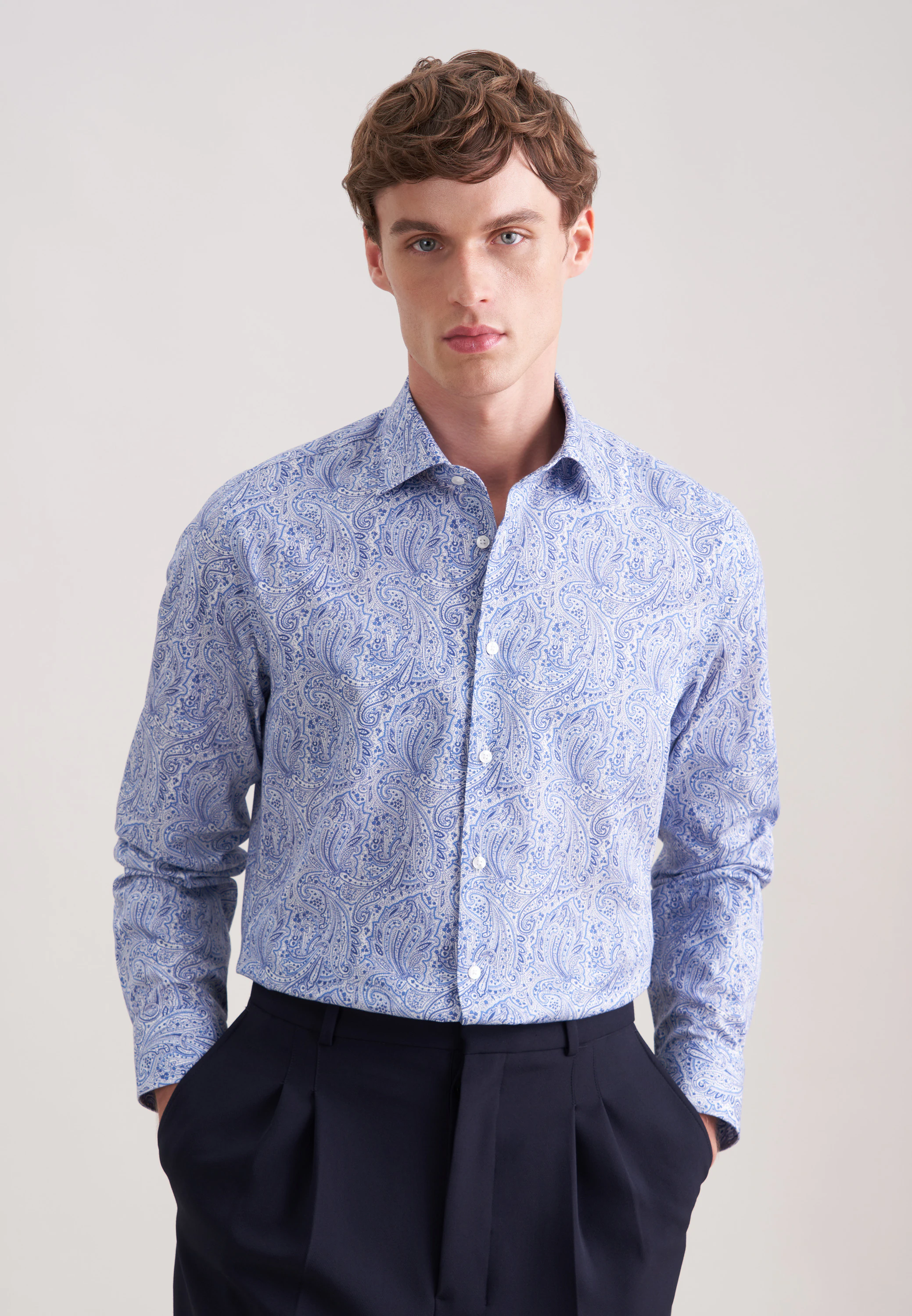 Shaped Business Hemd Druck Blau