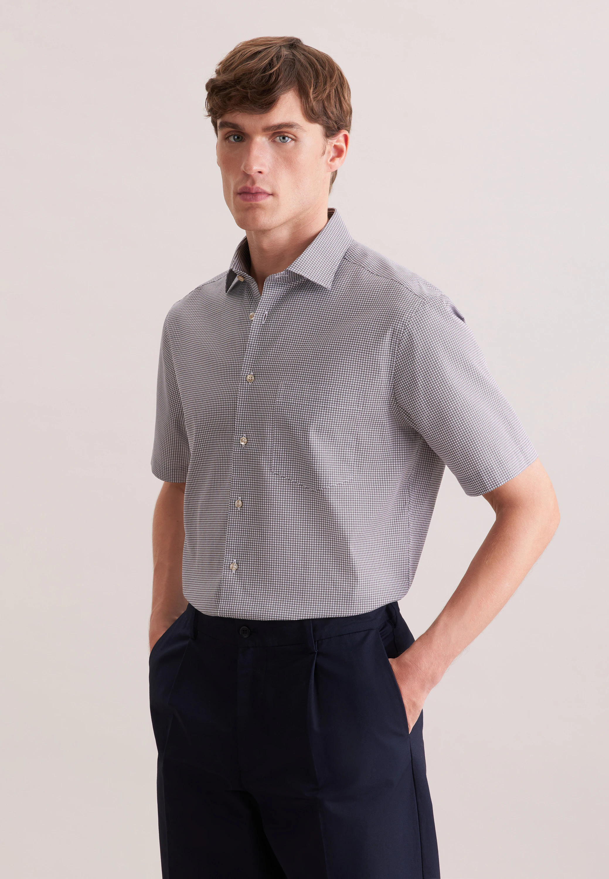 Regular Business Hemd Druck Beige 40