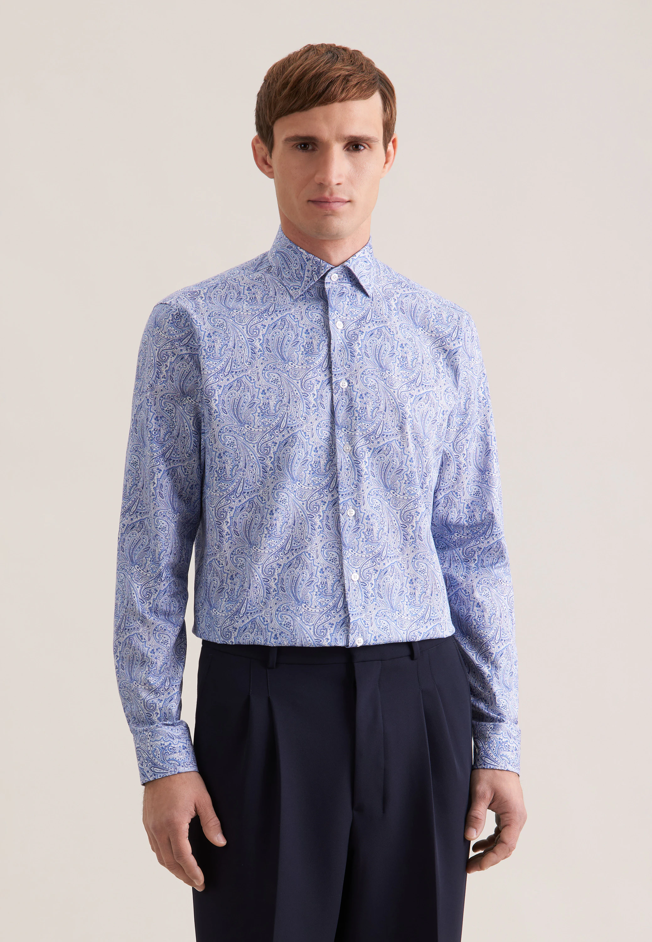 Regular Business Hemd Druck Blau