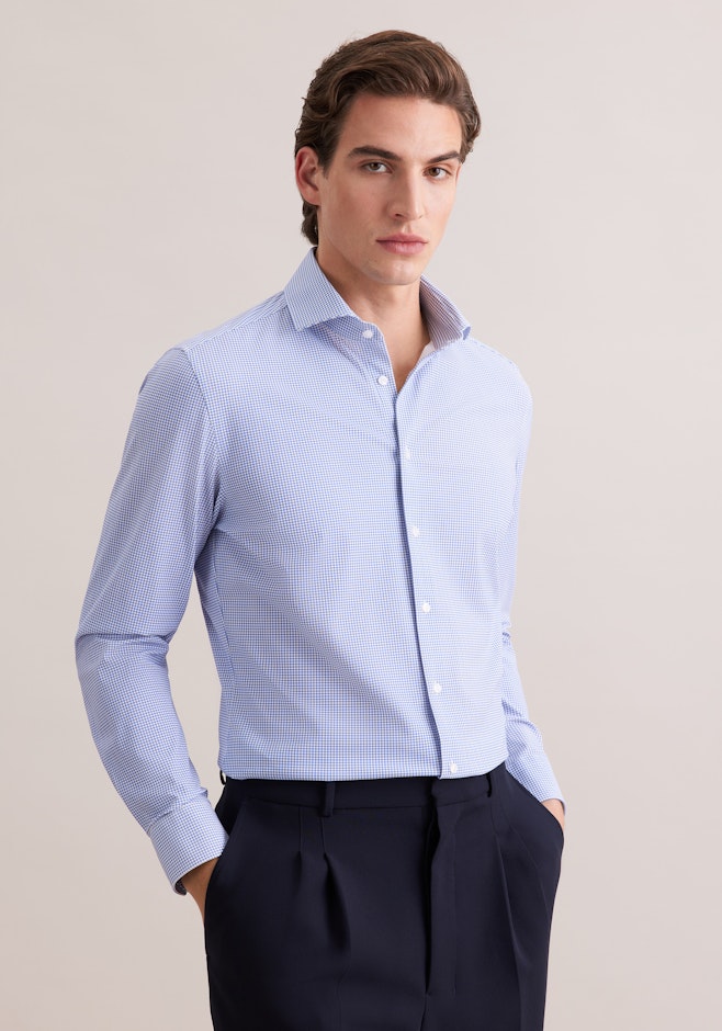 Slim Performance-Hemd Druck in Mittelblau | Seidensticker Onlineshop