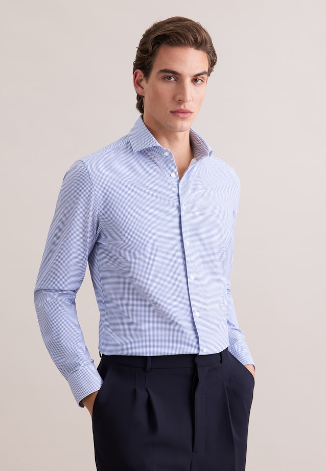 Slim Performance-Hemd Druck in Mittelblau |  Seidensticker Onlineshop