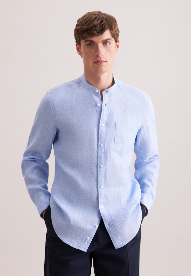 Slim Linen shirt Uni in Mittelblau |  Seidensticker Onlineshop