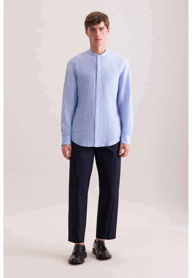 Slim Linen shirt Uni in Mittelblau |  Seidensticker Onlineshop