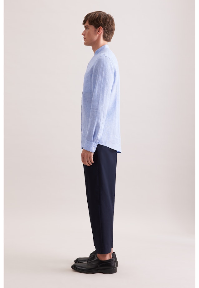 Slim Linen shirt Uni in Mittelblau |  Seidensticker Onlineshop