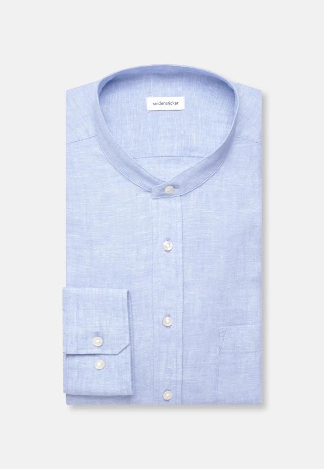 Slim Chemise en lin Uni dans Bleu Moyen | Boutique en ligne Seidensticker