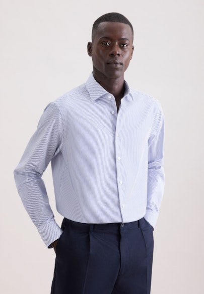 Regular Business Hemd Gestreift in Mittelblau |  Seidensticker Onlineshop