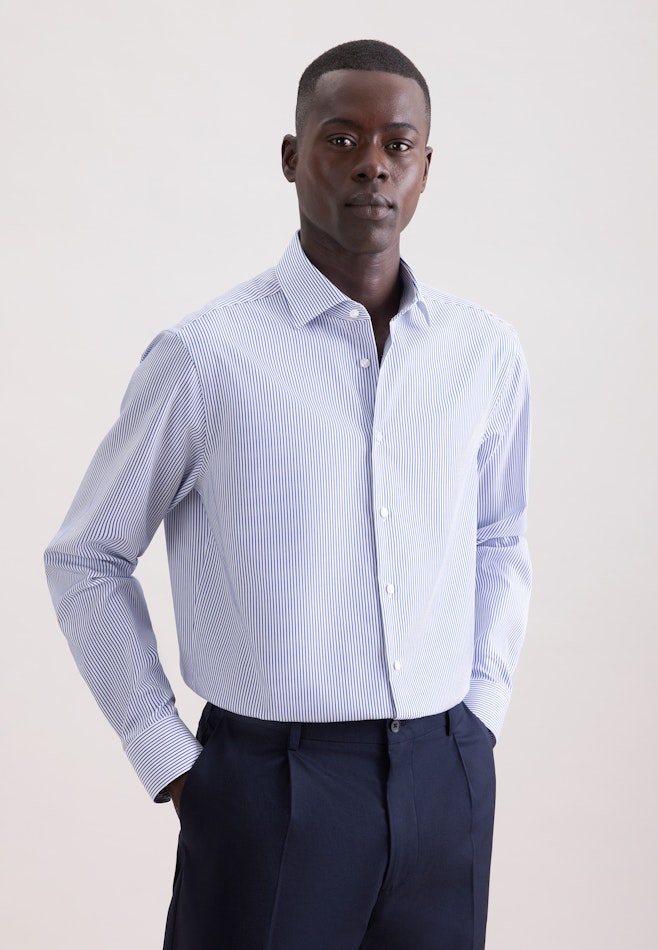Regular Business Hemd Gestreift in Mittelblau | Seidensticker Onlineshop