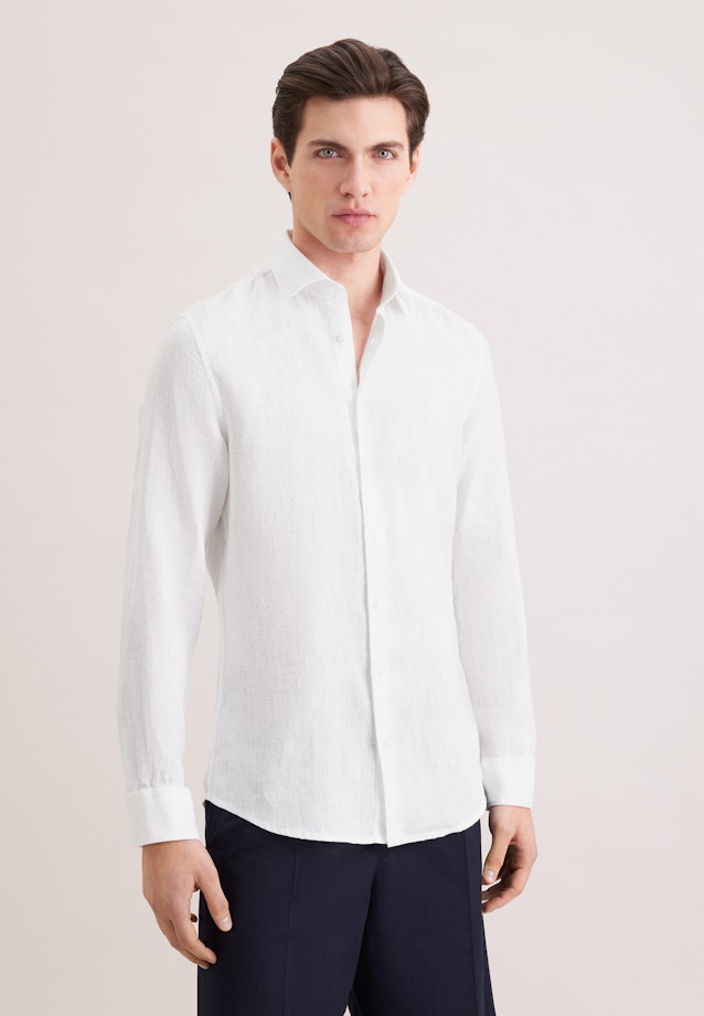 Slim Linen shirt Uni in Weiß |  Seidensticker Onlineshop