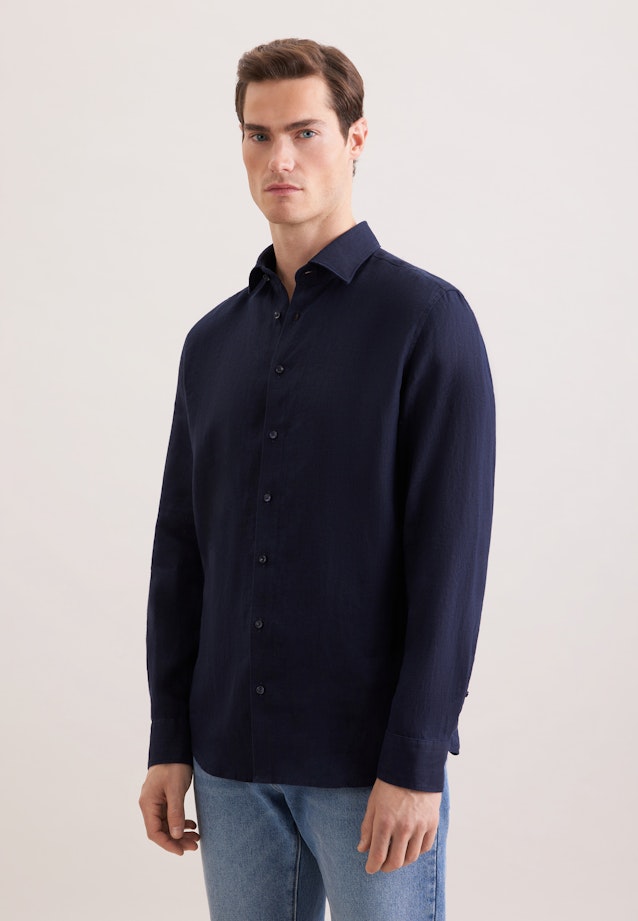 Slim Linen shirt Uni in Dunkelblau |  Seidensticker Onlineshop