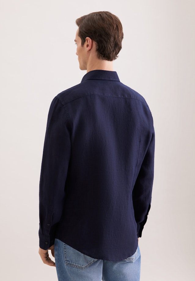 Slim Linen shirt Uni in Dunkelblau |  Seidensticker Onlineshop