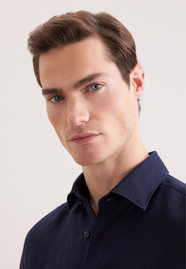 Slim Linen shirt Uni in Dunkelblau |  Seidensticker Onlineshop
